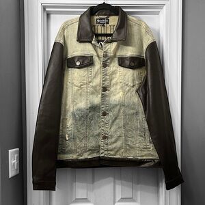 New! Qualified Denim Jacket w/Faux Leather Sleeves QDJ230135 - Light